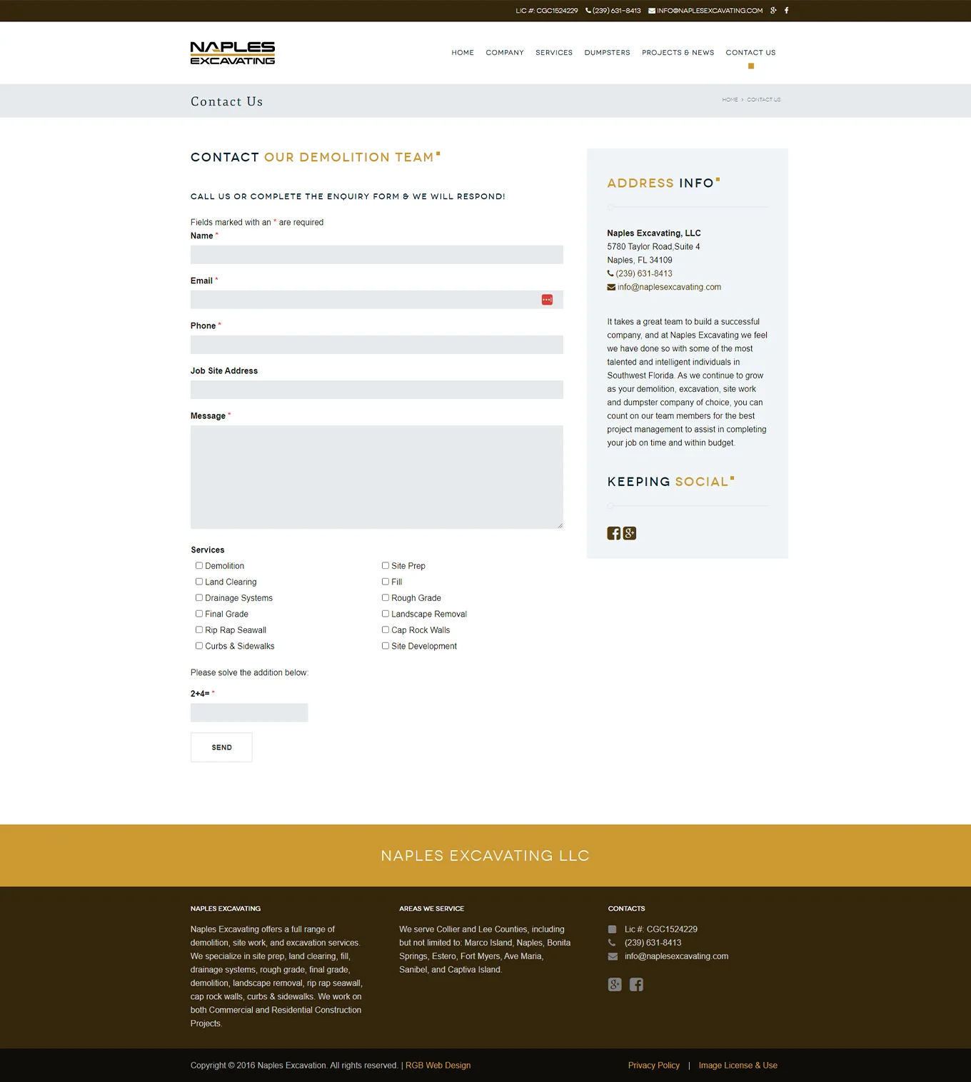 Excavating Company - Web Design Project